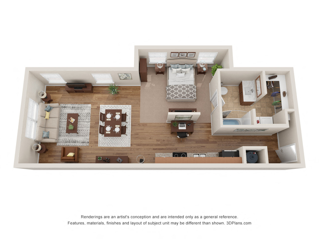 Floor plan for studio, 1 bath, 795 sqft